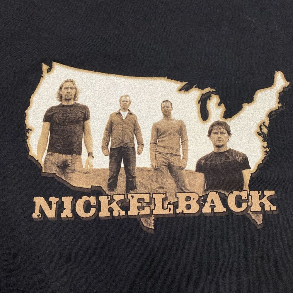 Vintage Y2K Nickelback Tour T Shirt Band Tee Rock Country Large Black 00s